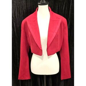 Cropped Blazer Jacket Womens Medium Red Long Sleeve Open Front Formal Evening